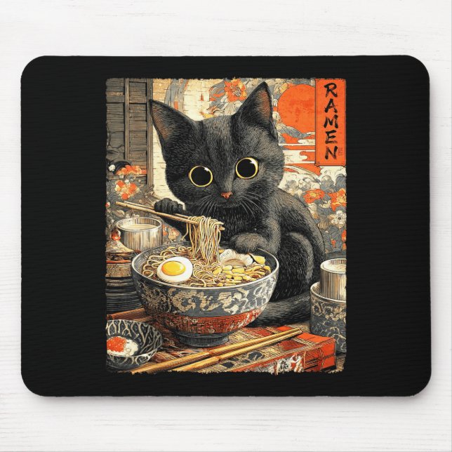 Funny Ramen Cat Noodle Lovers Anime Otaku  Mouse Mat (Front)