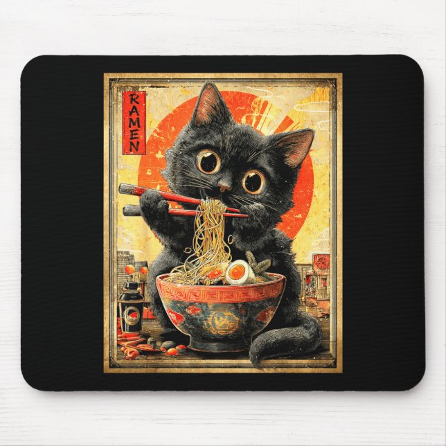Funny Ramen Cat Noodle Lovers Anime Otaku  Mouse Mat (Front)
