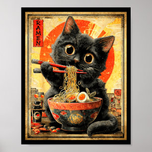 Funny Ramen Cat Noodle Lovers Anime Otaku  Poster