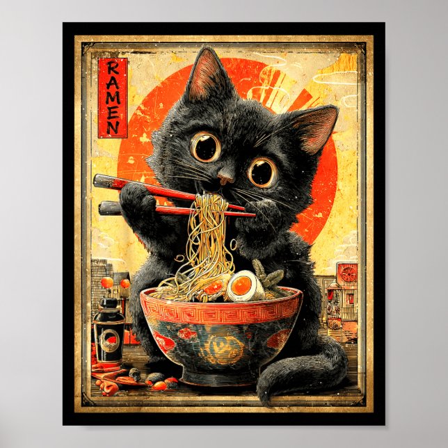Funny Ramen Cat Noodle Lovers Anime Otaku  Poster (Front)