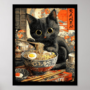 Funny Ramen Cat Noodle Lovers Anime Otaku Poster