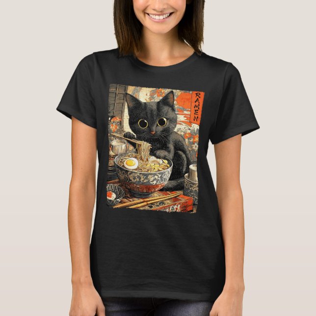 Funny Ramen Cat Noodle Lovers Anime Otaku  T-Shirt (Front)