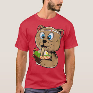 Funny Ramen Kawaii Cat Eating Noodles Japanese Foo T-Shirt
