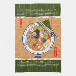 Funny Ramen Noodle Bowl 2026 Calendar Tea Towel