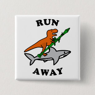 Funny Raptor with Rocket Launcher Riding a Shark 15 Cm Square Badge