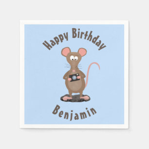 Funny rat and camera personalised birthday napkin