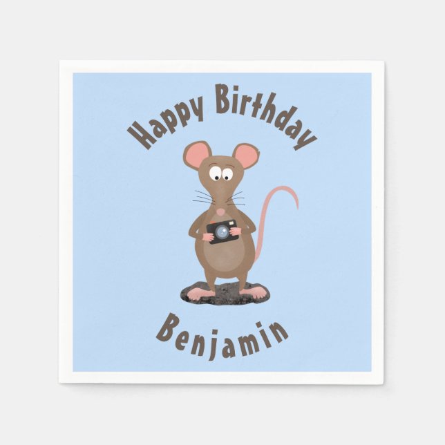 Funny rat and camera personalised birthday napkin (Front)
