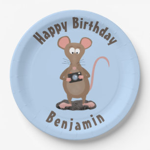 Funny rat and camera personalised birthday paper plate