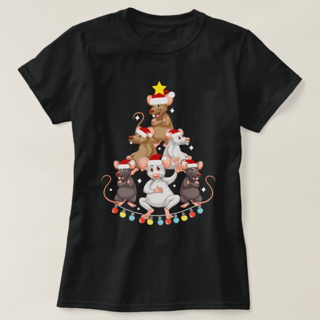Funny Rat Christmas Tree Lights Rat Lover  T-Shirt (Design Front)