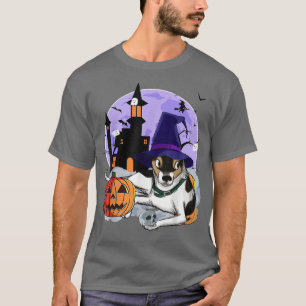 Funny Rat Terrier Dog Halloween Witch Pumpkin T-Shirt