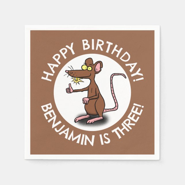 Funny rat thumbs up personalised cartoon birthday napkin (Front)