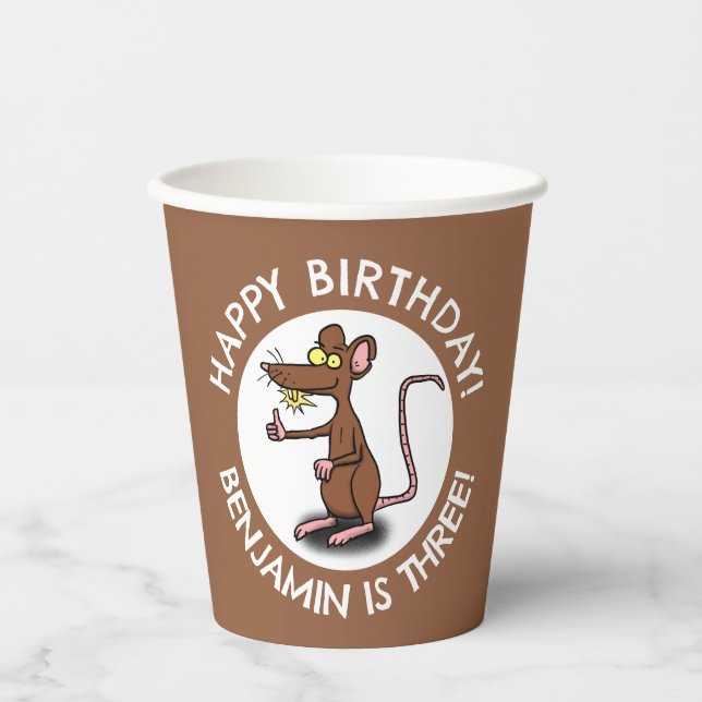 Funny rat thumbs up personalised cartoon birthday paper cups (Front)