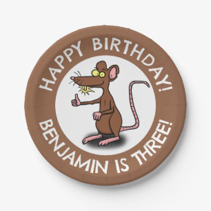 Funny rat thumbs up personalised cartoon birthday paper plate