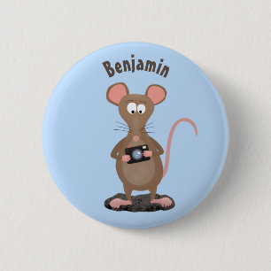 Funny rat with camera cartoon illustration 6 cm round badge