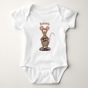 Funny rat with camera cartoon illustration baby bodysuit