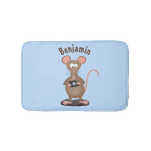 Funny rat with camera cartoon illustration bath mat