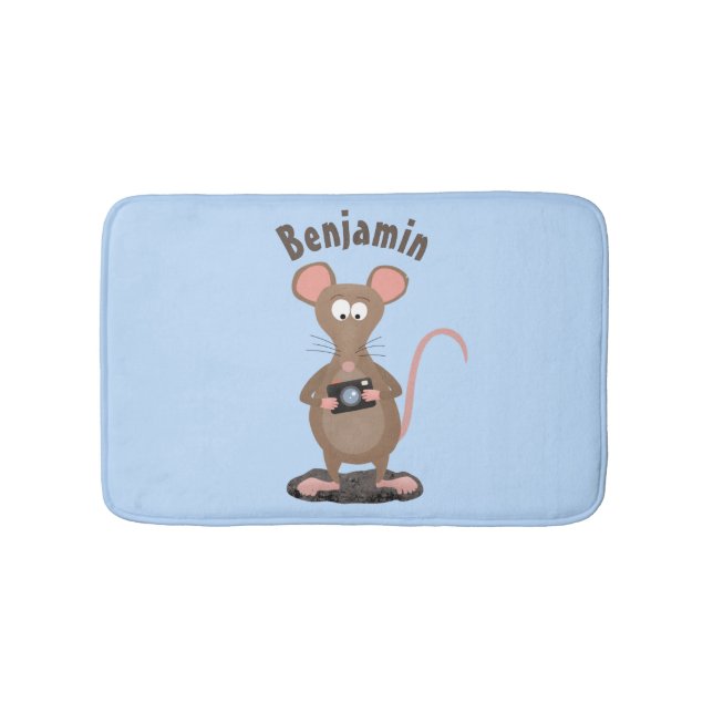 Funny rat with camera cartoon illustration bath mat (Front)