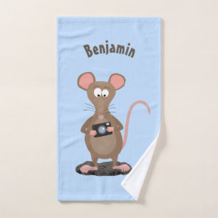 Funny rat with camera cartoon illustration bath towel set