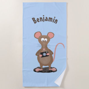 Funny rat with camera cartoon illustration beach towel