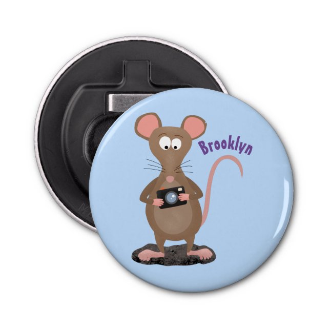 Funny rat with camera cartoon illustration bottle opener (Front)