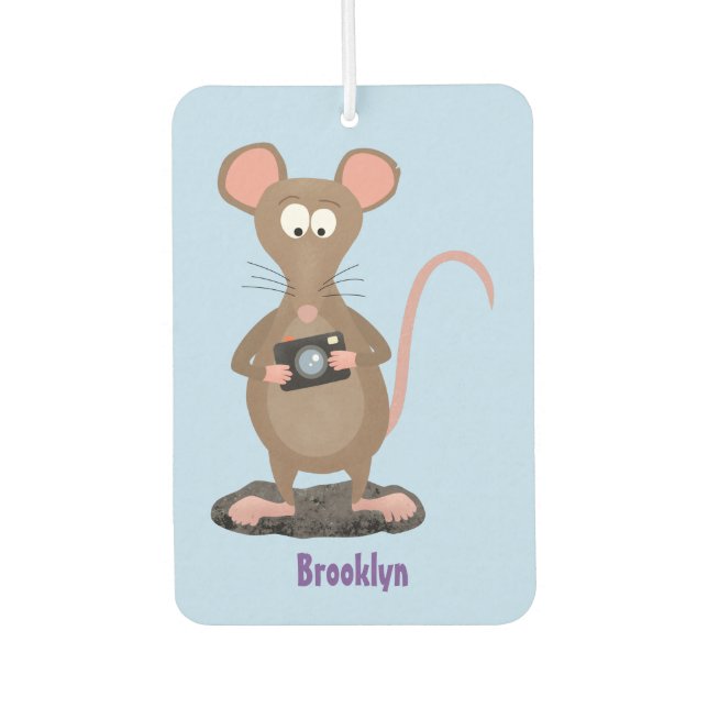 Funny rat with camera cartoon illustration car air freshener (Front)