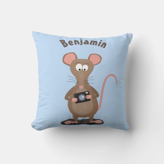 Funny rat with camera cartoon illustration cushion (Front)