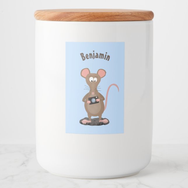 Funny rat with camera cartoon illustration food label (Front)
