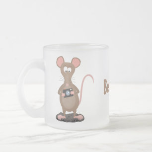 Funny rat with camera cartoon illustration frosted glass coffee mug