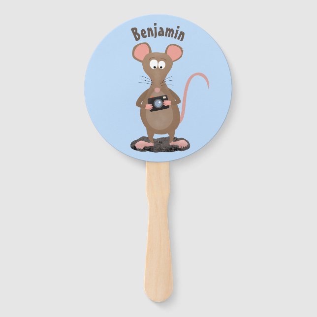 Funny rat with camera cartoon illustration hand fan (Front)