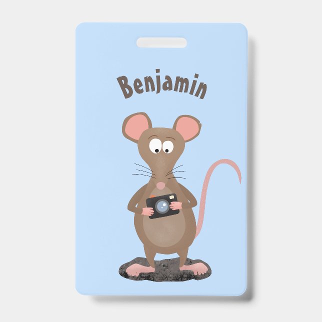 Funny rat with camera cartoon illustration ID badge (Front)