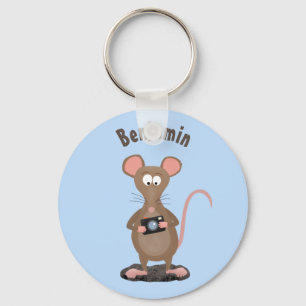 Funny rat with camera cartoon illustration key ring