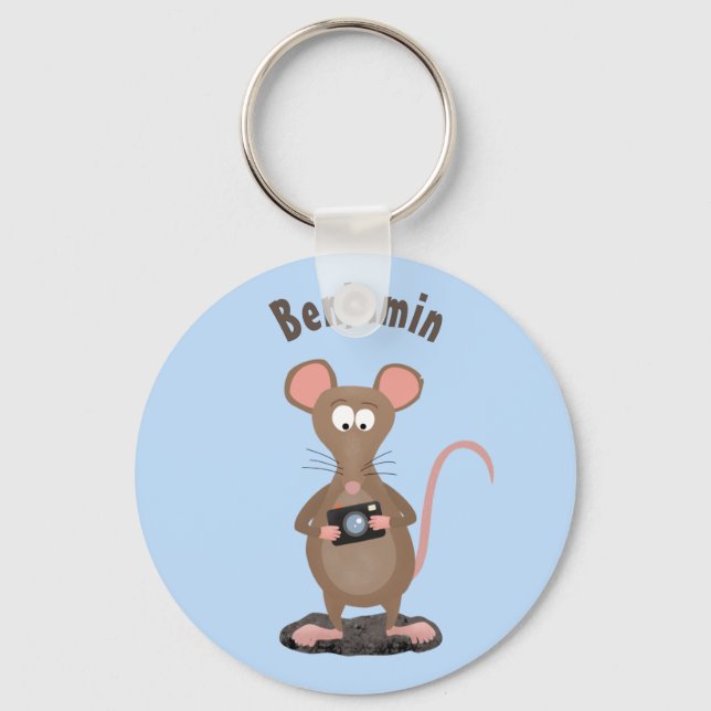 Funny rat with camera cartoon illustration key ring (Front)
