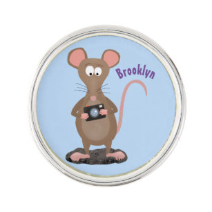 Funny rat with camera cartoon illustration lapel pin
