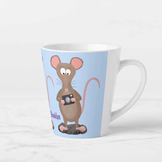 Funny rat with camera cartoon illustration latte mug (Right)
