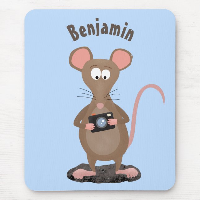 Funny rat with camera cartoon illustration mouse mat (Front)