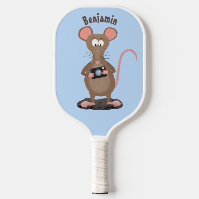 Funny rat with camera cartoon illustration  pickleball paddle (Front)