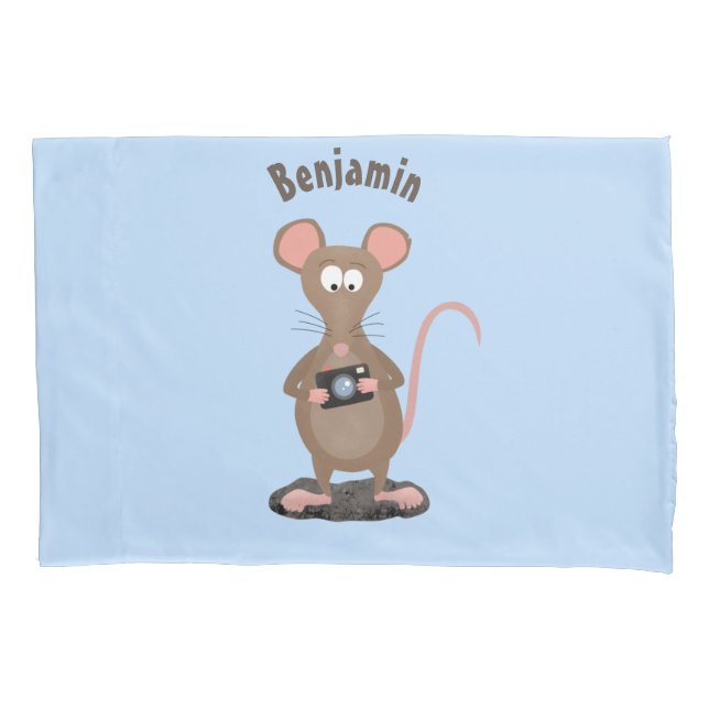 Funny rat with camera cartoon illustration pillowcase (Front)