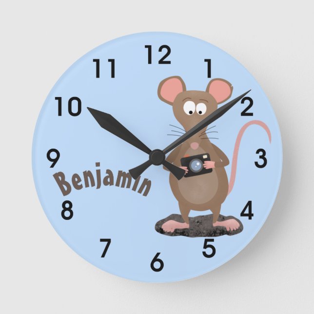 Funny rat with camera cartoon illustration round c round clock (Front)
