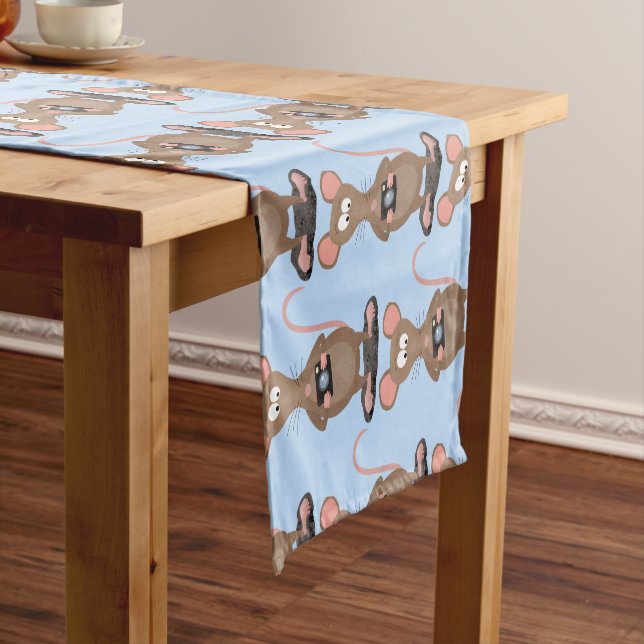 Funny rat with camera cartoon illustration short table runner (In Situ)