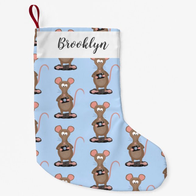 Funny rat with camera cartoon illustration small christmas stocking (Front)