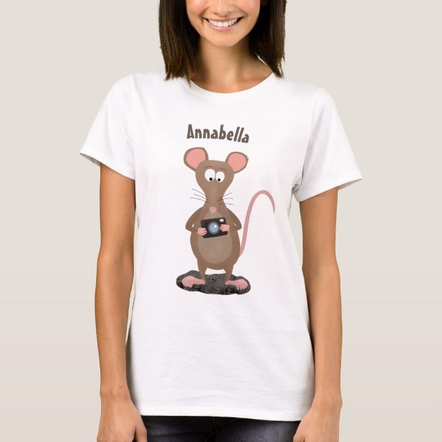 Funny rat with camera cartoon illustration T-Shirt (Front)