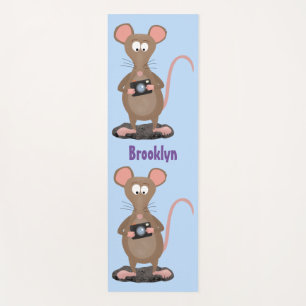 Funny rat with camera cartoon illustration yoga mat