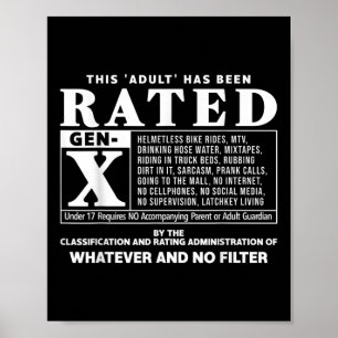 Funny Rated Gen X Generation X 80s Kid Humour  Poster