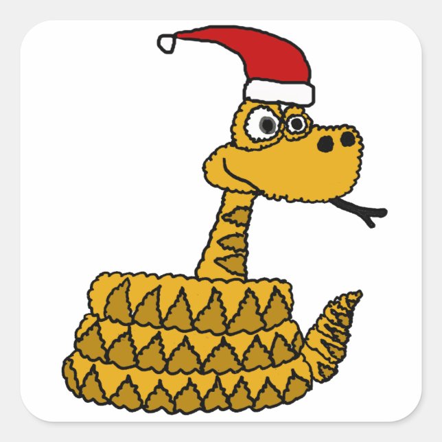 Funny Rattlesnake in Santa Hat Christmas Art Square Sticker (Front)