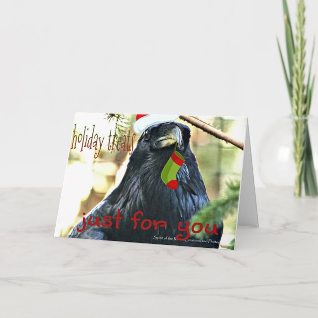 Funny Raven Christmas Greeting Card (Front)
