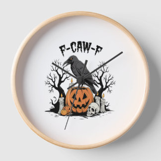 Funny Raven, F-Caw-F, Skull Raven, Gothic Crow Clock