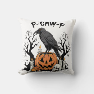 Funny Raven, F-Caw-F, Skull Raven, Gothic Crow Cushion