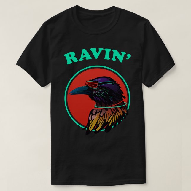Funny Raving Raven Wingspan Birding T-Shirt (Design Front)