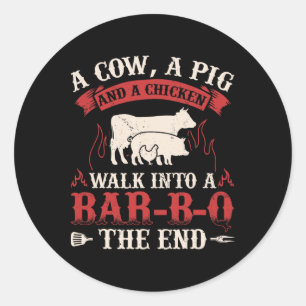 Funny Rbecue Cow Pig Chicken Graphic Meat Smoking  Classic Round Sticker