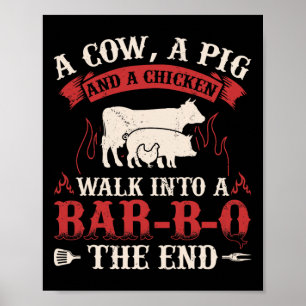 Funny Rbecue Cow Pig Chicken Graphic Meat Smoking Poster